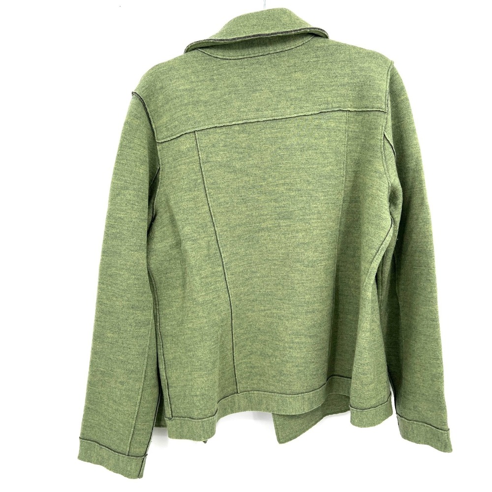 Eileen Fisher double breasted merino wool pea coat jacket lightweight green M - Picture 9 of 10